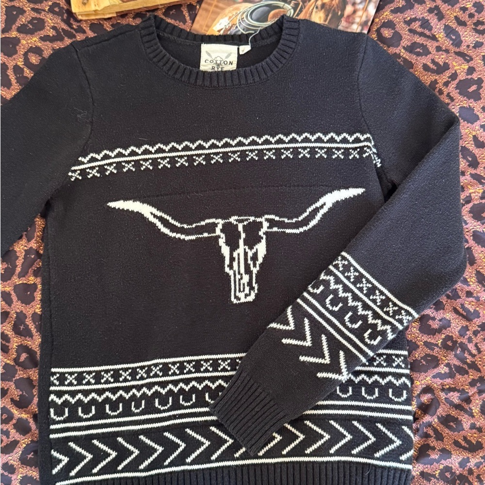 Black Longhorn Crewneck Sweater